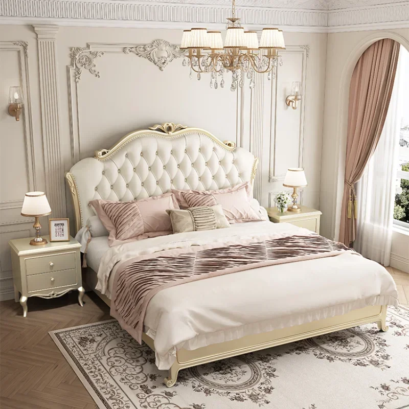 

Europen Designer Modern Bed Base Wood Princess High Bedroom Double Bed Frames Full Size High Cama Grande Bedroom Furniture