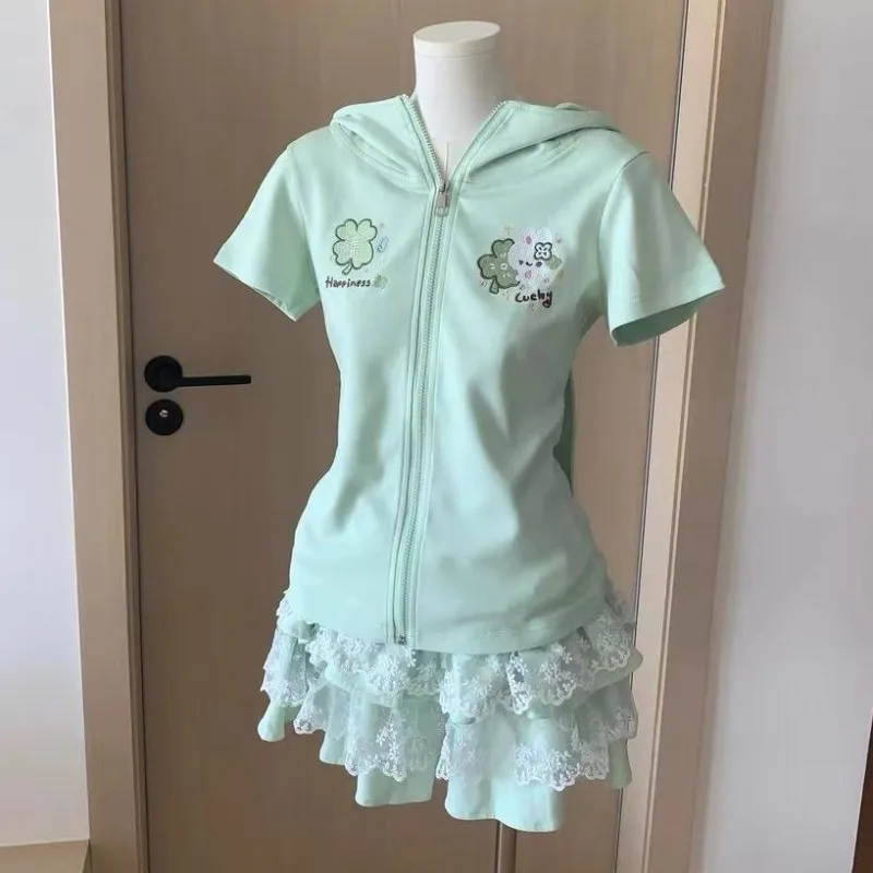 المرأة الأرنب الأذن هوديي لطيف أنيمي البلوز الصيف سليم صالح Kawaii طويلة الأكمام القصيرة البلوز ملابس الشارع الشهير Y2K القمم جديد #4