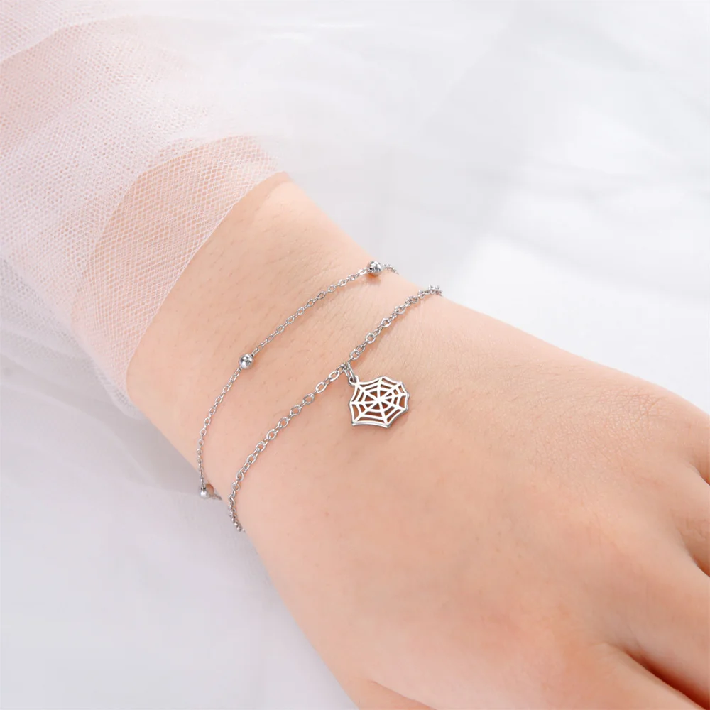 Eueban-ハロウィーンのスパイダーチャームブレスレット,マルチレイヤーチェーン,ステンレス鋼,Webバングル,パーティージュエリー,友達へのギフト,ファッション