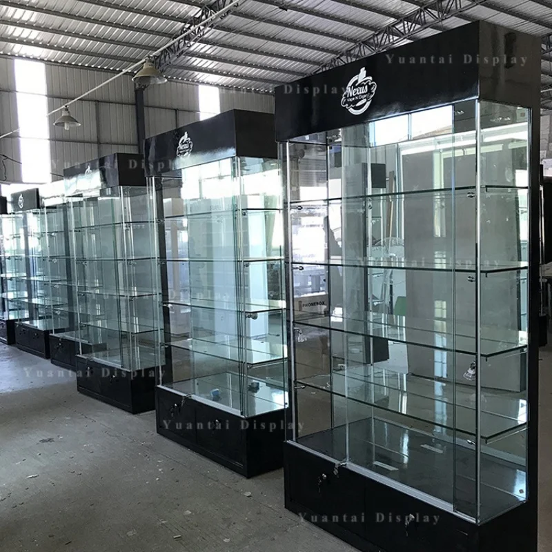 custom.Factory sale glass display showcase cabinet furniture with led lights, jewelry boutique display fixtures