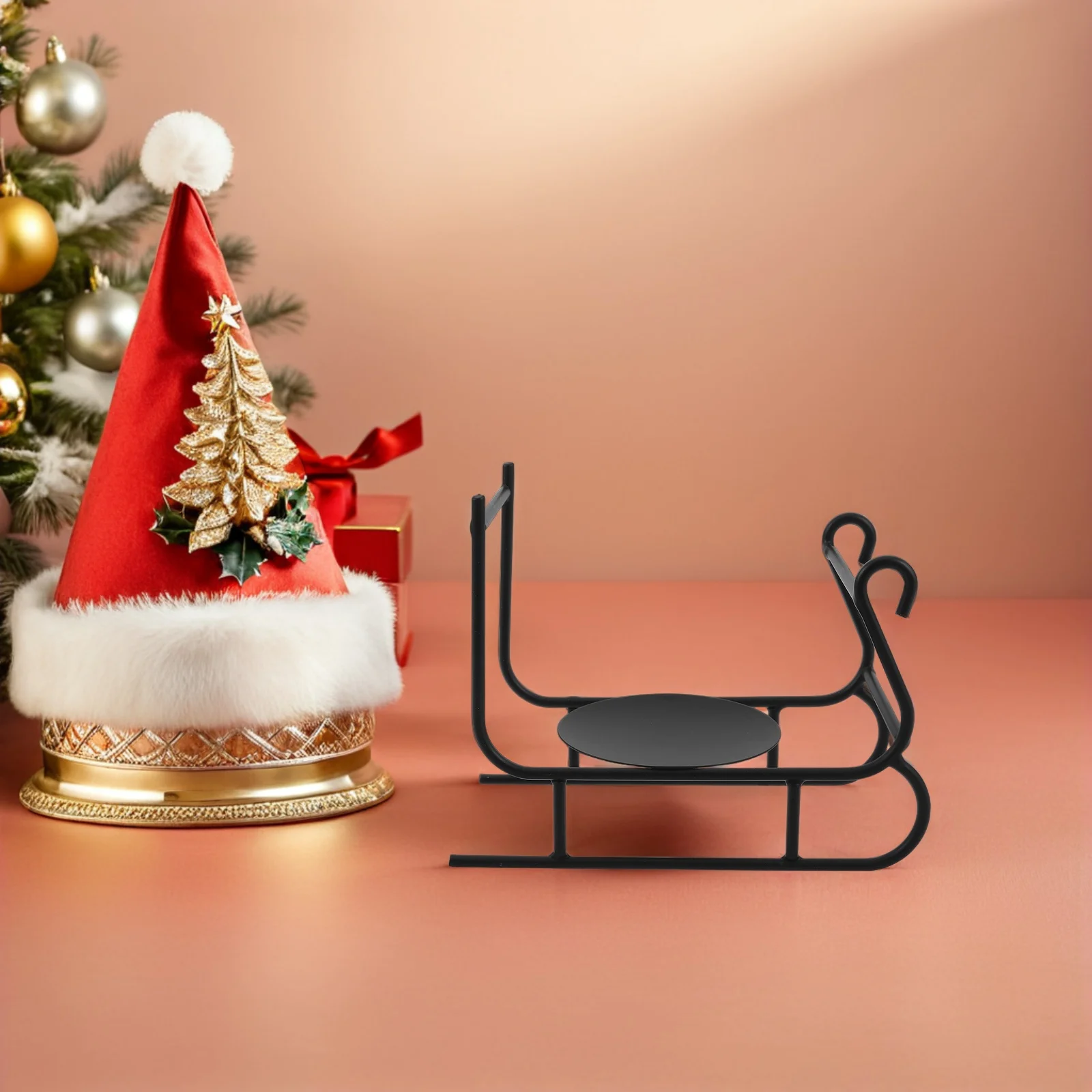 

Decorative Candlestick Holder Sled Shaped Christmas Centerpiece for Dining Room Tea Light Stand Vintage Style Black