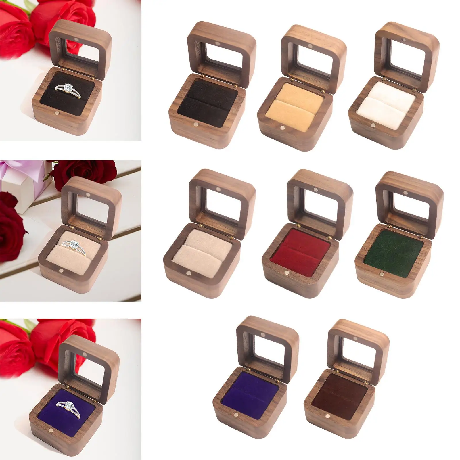 

Wooden Ring Box Black Walnut Jewelry Box for Anniversary Ceremony Wedding