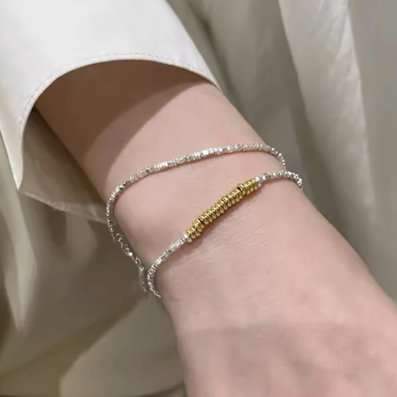 Foxanry Minimalist Silver Color Chain Bracelets for Women Couples Korean Cute Vintage Punk Geometric Birthday Party Jewelry Gift