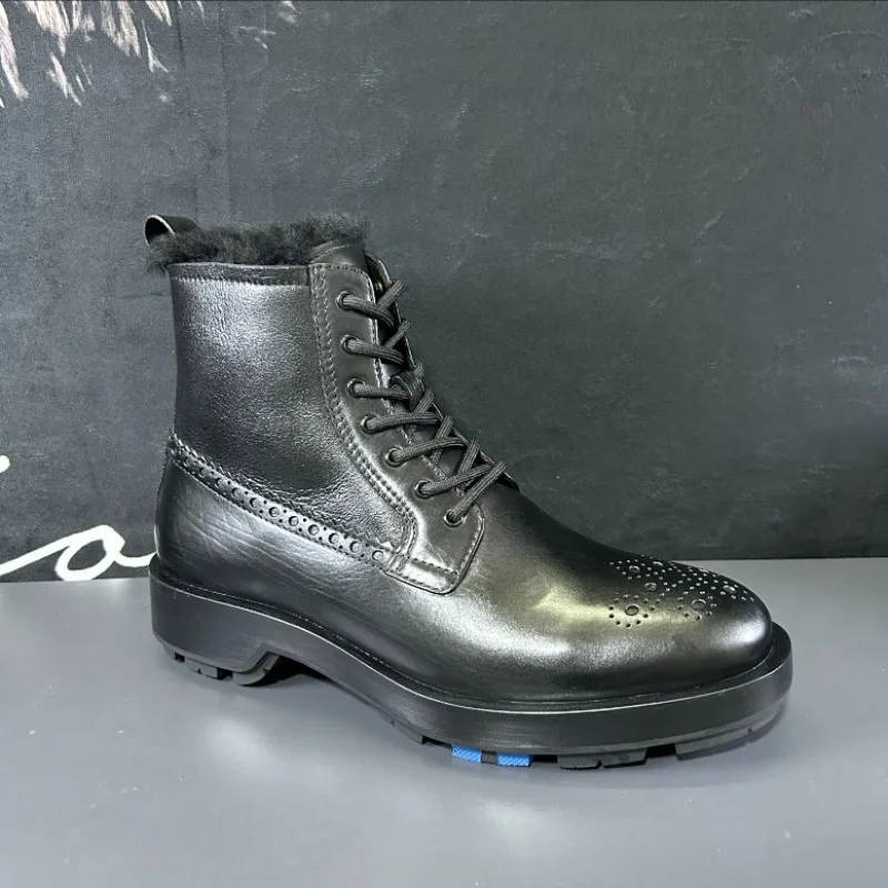 مصمم تشيلسي أحذية رجالية أحذية الشتاء الصوف السميك الدافئة عالية أعلى جلد طبيعي عارضة العمل دراجة نارية الثلوج الأحذية الذكور #5