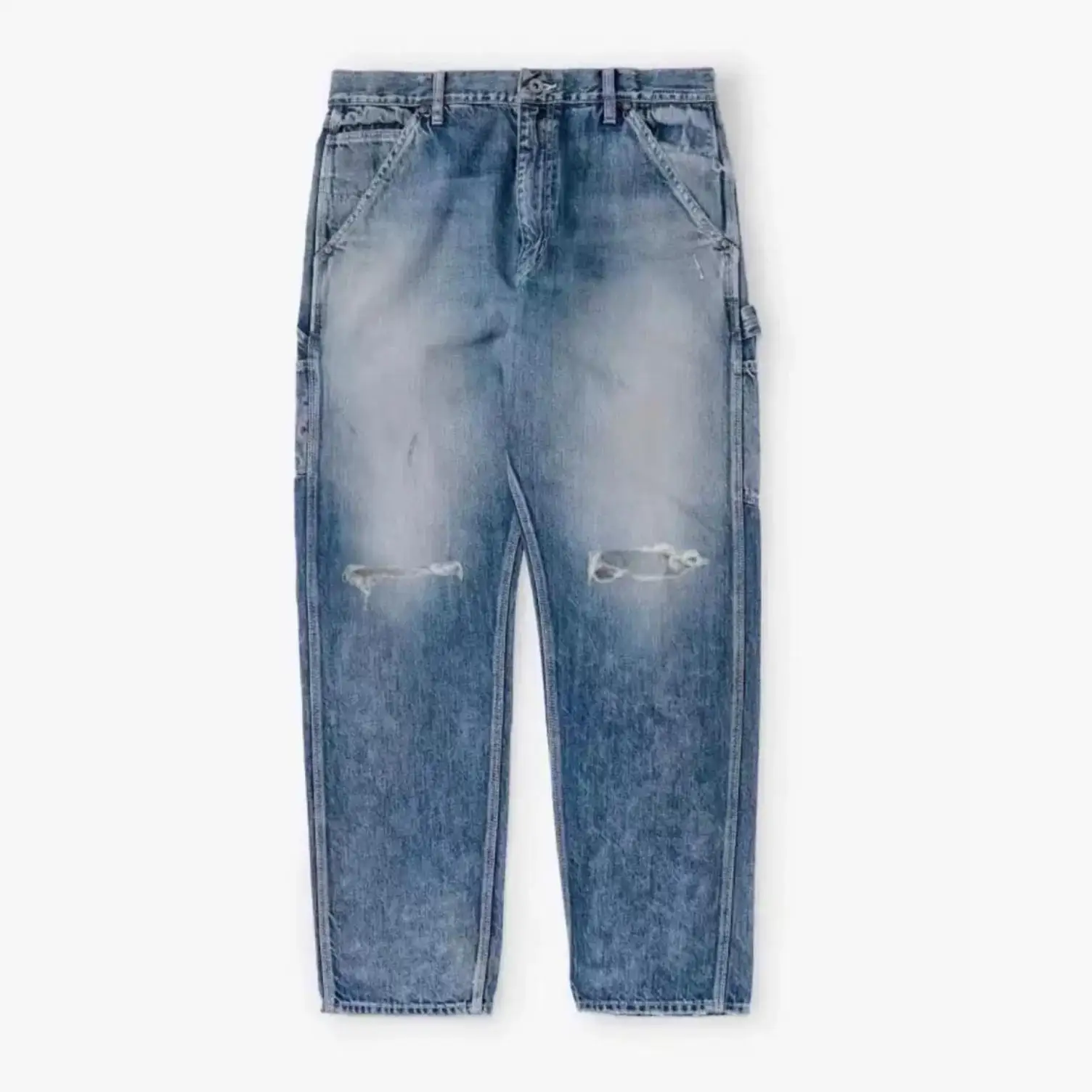 

Мужские рабочие джинсы из денима с высокой талией, на молнии, прямого кроя, неэластичные, весенние, из ПУ-ткани, с множеством карманов, для железнодорожников