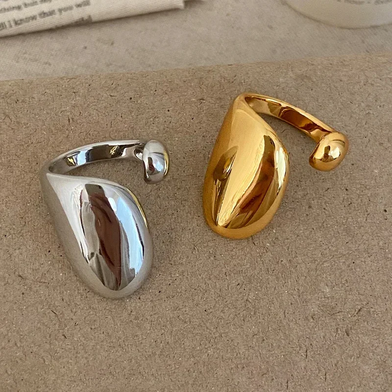 

Real 925 Sterling Silver 18K Gold Geometric Opening Rings for Women Minimalist Trendy Fine Jewelry Light Luxury Accessories