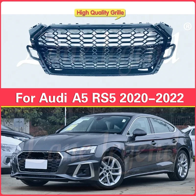 Hex Mesh Racing Grille For RS5 Style Grill Front Bumper Hood Cover For Audi A5 A5L 2020-2022 High Quality RS5 Car Grills ABS