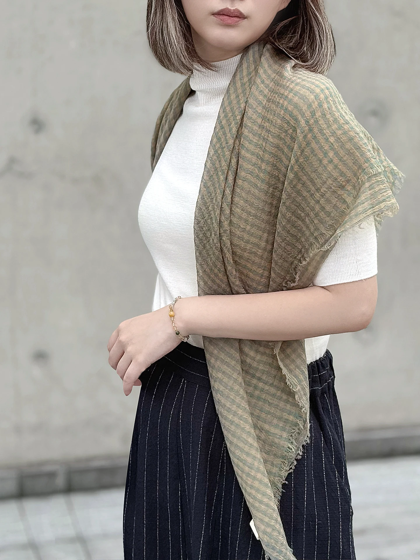 kaliiya-high-yarn-100-wool-scarf-thin-color-woven-women's-spring-summer-versatile-small-pashmina-scarf-with-pleats