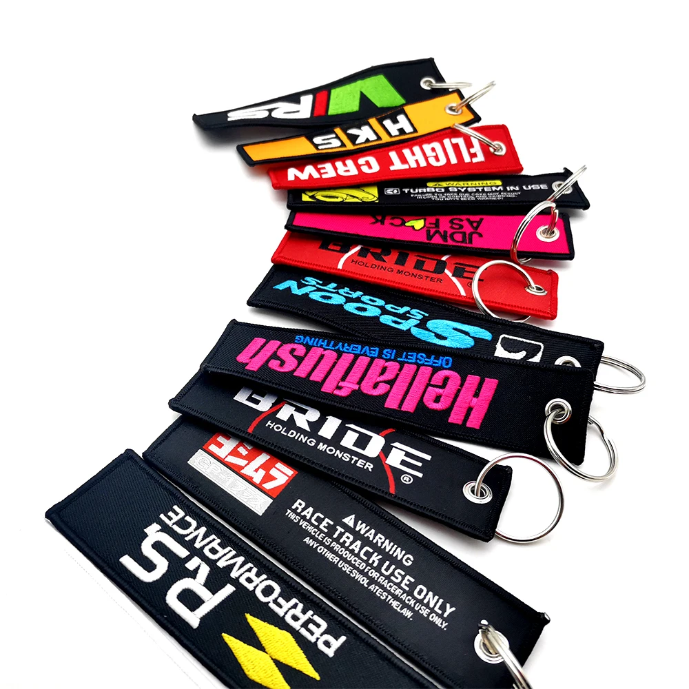 New JDM Keychain AS Car Culture Style Fashion Tags Embroidered Short Cloth Rectangle Polyester Auto Holder Charm Key Ring