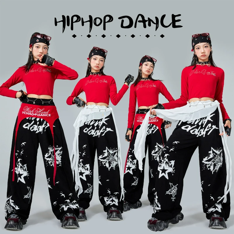 

Модные крутые молодежные брюки с граффити для джазовых танцев для девочек, модный комплект для выступлений в стиле хип-хоп, платье для уличных танцев для девочек