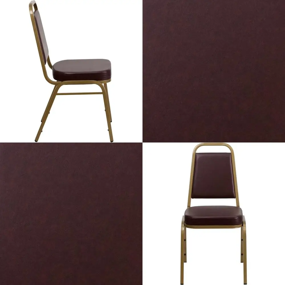 

Трапециевидные складные банкетные стулья HERCULES с золотистой рамой и коричневой виниловой обивкой