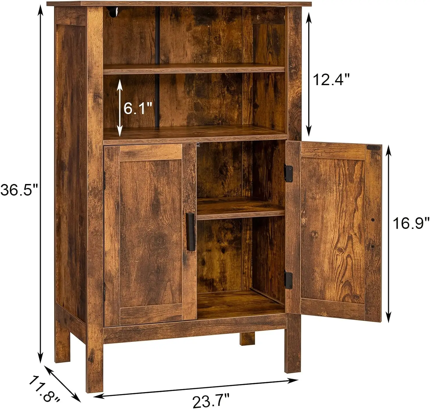 Armoire de rangement avec 2 portes et étagères ouvertes, armoire de rangement rétro au sol avec étagères réglables, armoire de rangement au sol