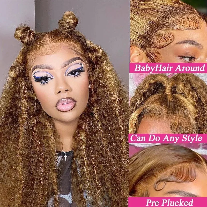 30 36 Inch Curly Highlight Wig Human Hair Honey Blonde 13x4 Lace Front Deep Wave 13x6 Hd Lace Frontal Wig Brazilian For Women