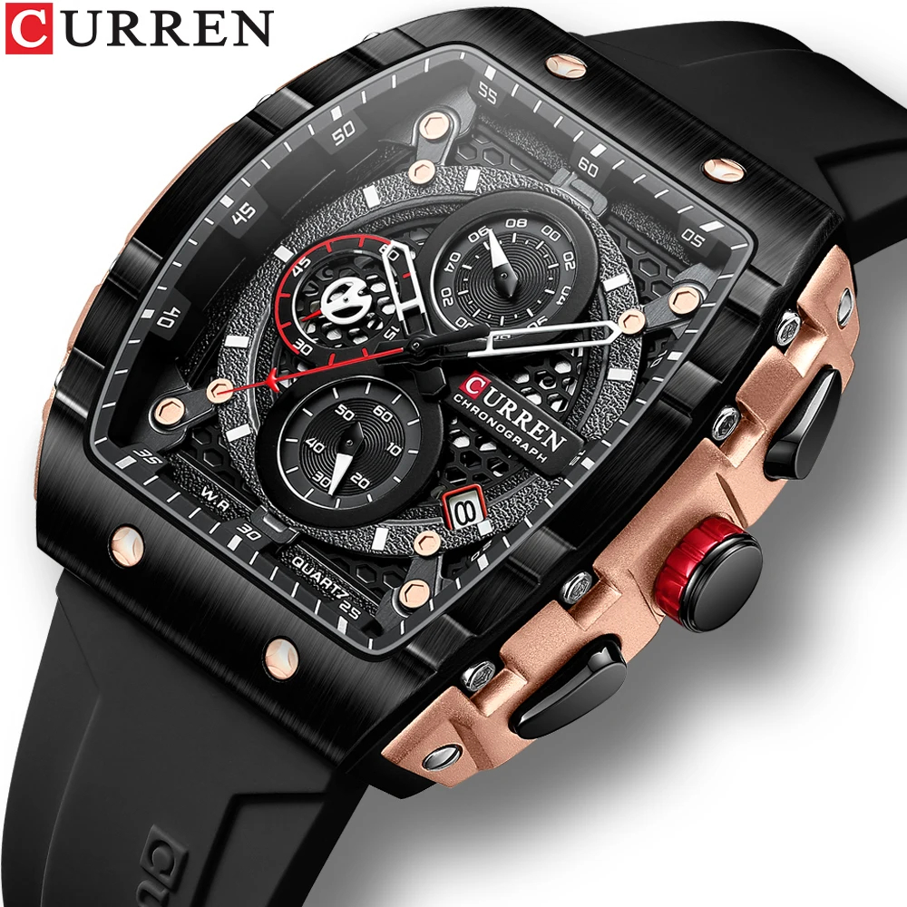 CURREN Top Brand Men\'s Watches Luxury Square Quartz Wristwatch  Waterproof Luminous Chronograph Watch for Men Date Clock