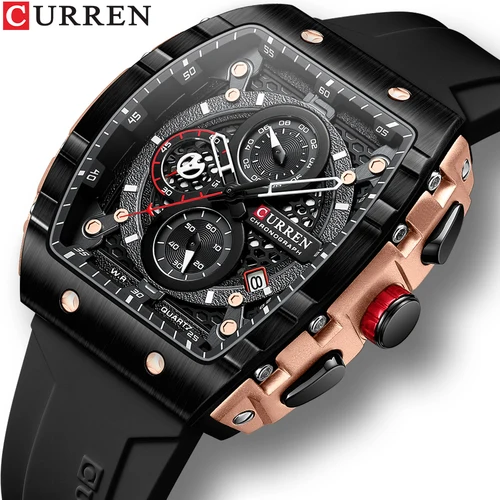 CURREN-Reloj de pulsera de cuarzo cuadrado para hombre, cronógrafo luminoso, resistente al agua, con fecha