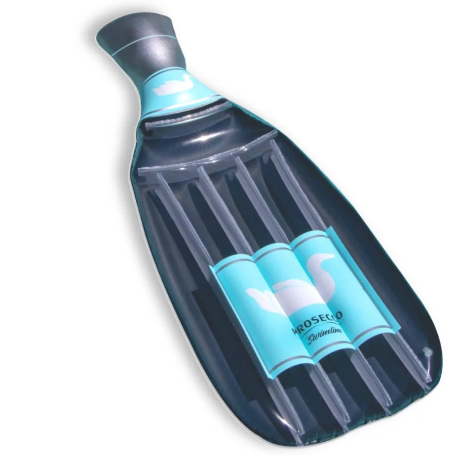 

90650 Giant 86" Inflatable Prosecco Bottle Pool Float or Lake Raft Lounger for 1 Person, Gray and Blue