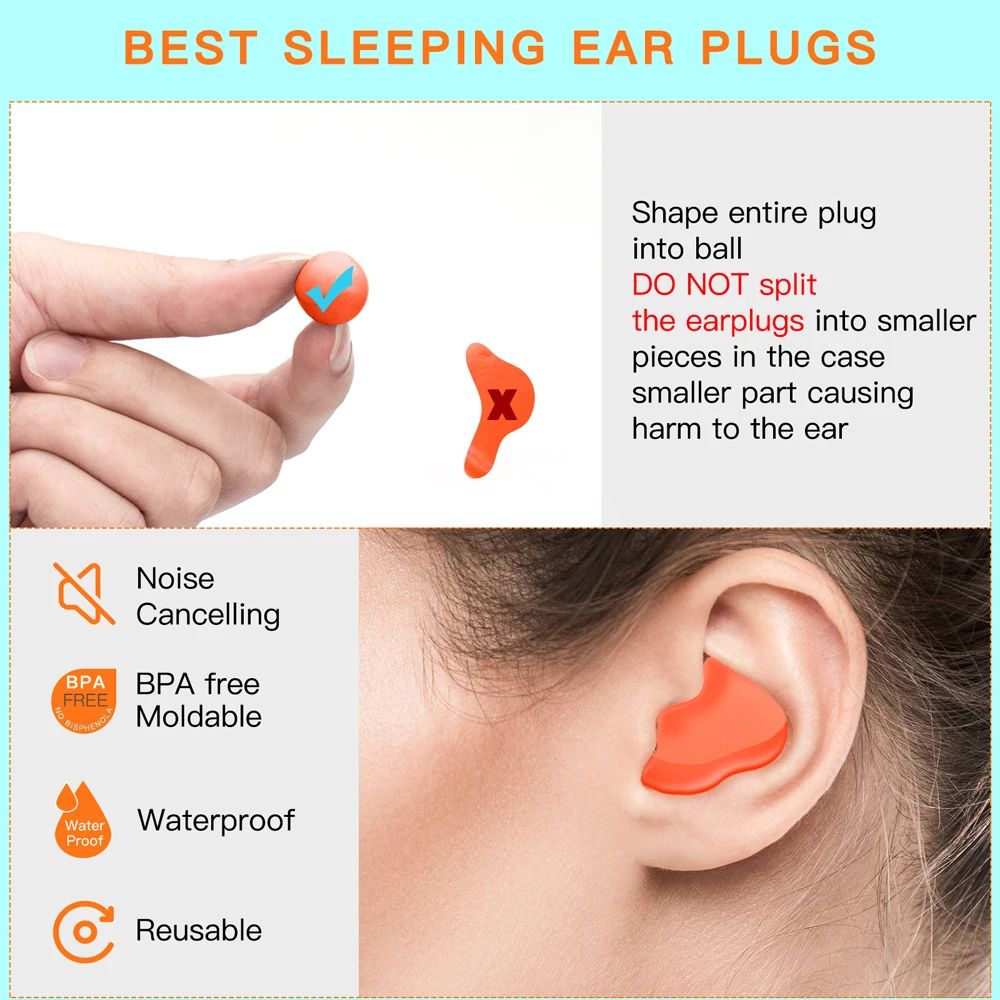 Imagem -04 - Tampões Auriculares de Silicone para Dormir Redução de Ruído Anti Cancelamento Isolamento Acústico Protetores Auriculares Reutilizáveis Sono 12 Pcs