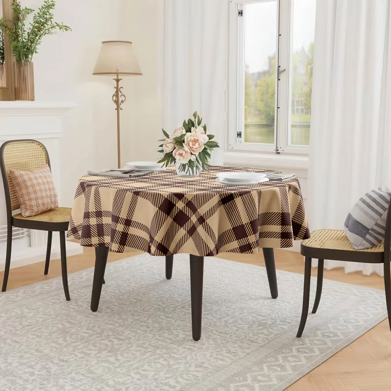 1 PC Brownish-Gray Checkered Interlaced Pattern Tablecloth {2D Fingerprint Printing} Printed Tableclothzyc