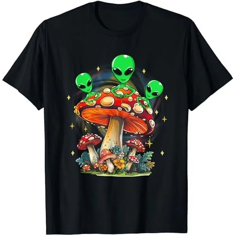 Alien Mushroom Graphic Tee Trippy Shroom LSD Acid Trip Short Sleeve T-Shirt for Men