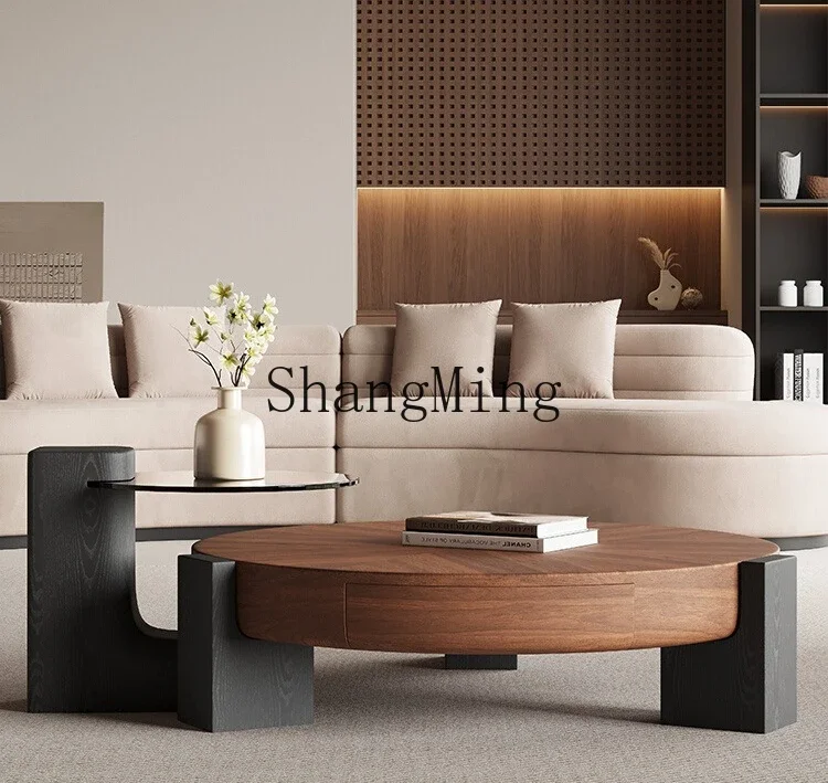 

CL solid wood coffee table combination living room creative walnut round tea table