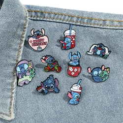 9 Pcs Cartoon film and television Brooch Lilo & Stitch Cute Enamel Pin Fashion Backpack and hat  all-match Metal  Badge  Jewelry
