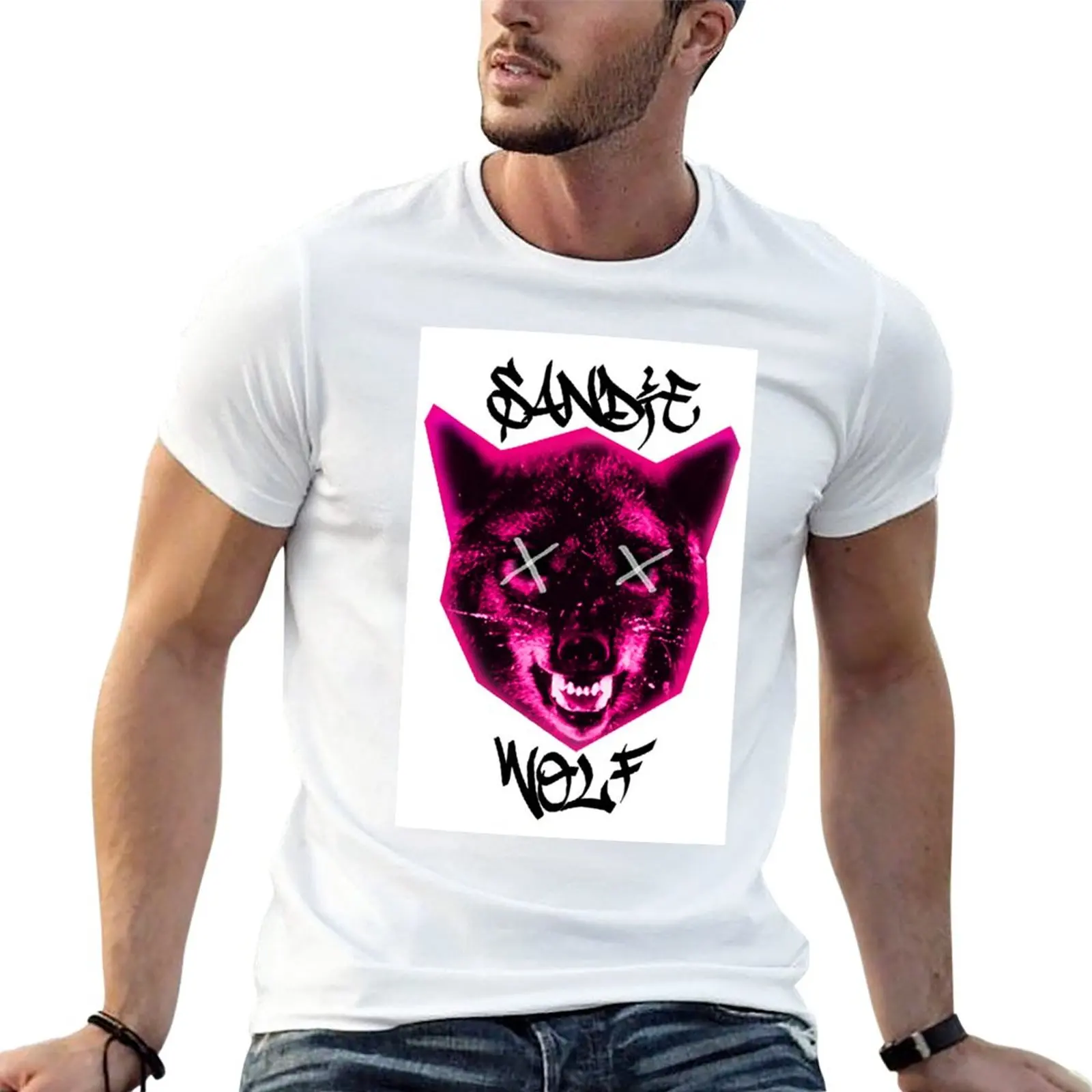 Sandie wolf logo T-Shirt blanks quick drying graphics black t shirts for men