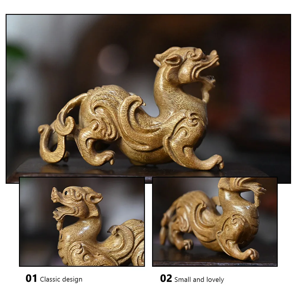 

Wooden Pixiu Ornament Desktop Home Office Decorative Craft Premium Material Classic Design Tabletop Adornment Chinese