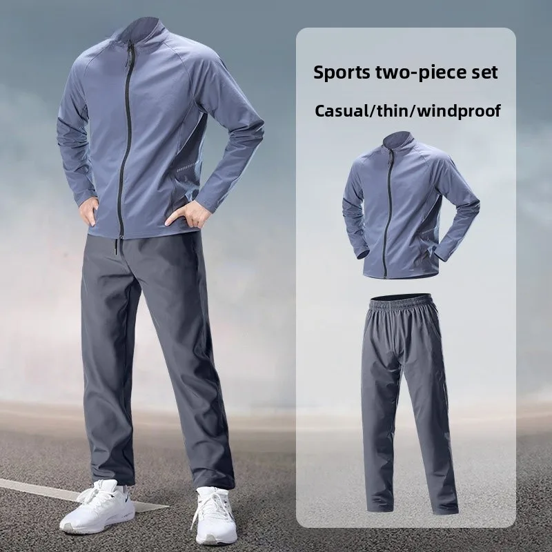 

Men's Sportswear Set Autumn Morning Run Jaet Casual Weave Thin Training Gymwear Long Sve Long Pants for Middle-Aged