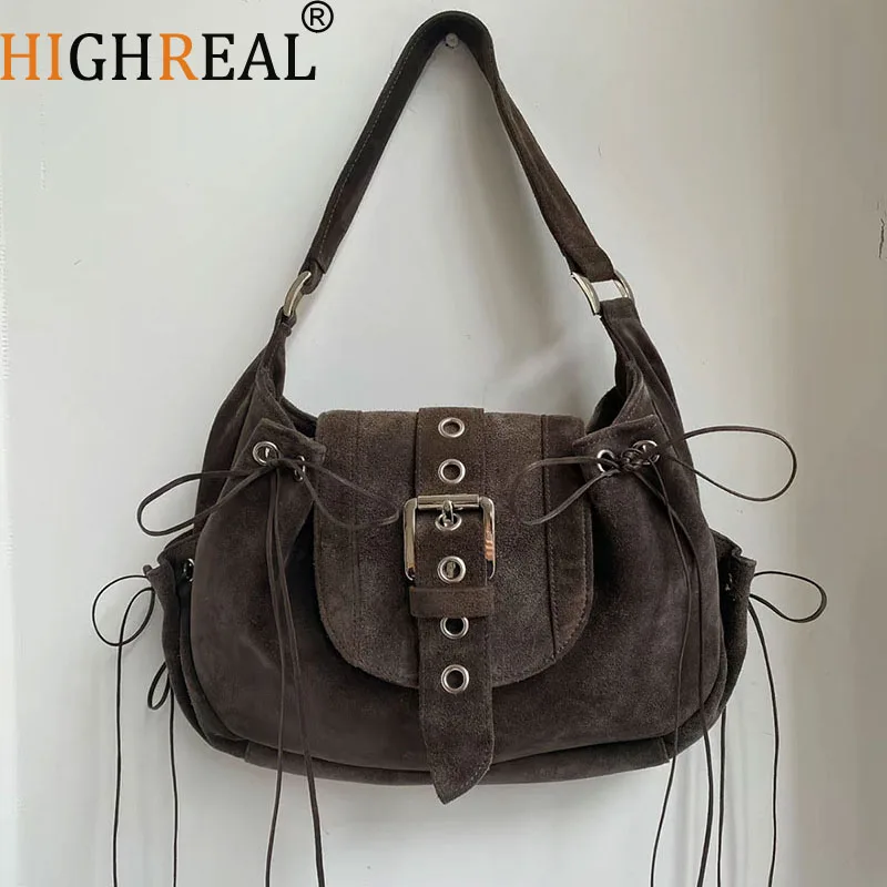 

Новая женская сумка из нубука в стиле ретро, женская осенне-зимняя новая модная сумка на плечо, универсальные сумки через плечо с кисточками