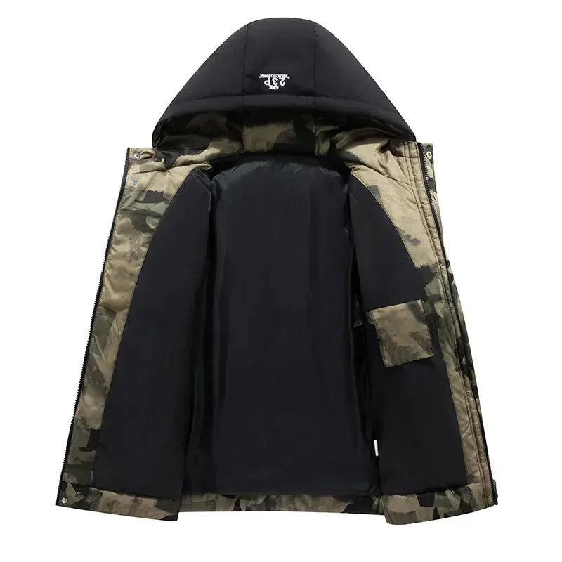 Men's Cotton Clothing Autumn and Winter New Color-block Windproof Warm Loose Outdoor Camping Hooded Coat Men's Fashion Jacket