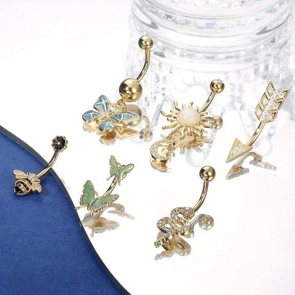 Bobisty Navel Rings for Women 316L Surgical Stainless Steel Sexy Belly Button Ring Butterfly CZ Navel Barbell Body Piercing