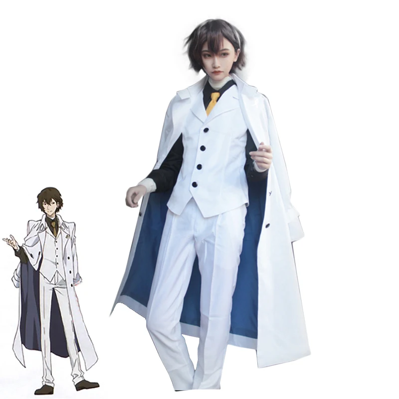 

Anime DEAD APPLE Dazai Osamu Cosplay Costume Adult White Trench Pants Suit Halloween Carnival Uniforms