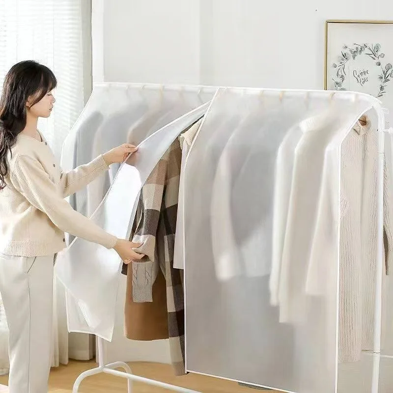 Translucent Waterproof Dustproof Garment Hanging Cover Household Wardrobe Storage Organizer For Suit Dress Clothes