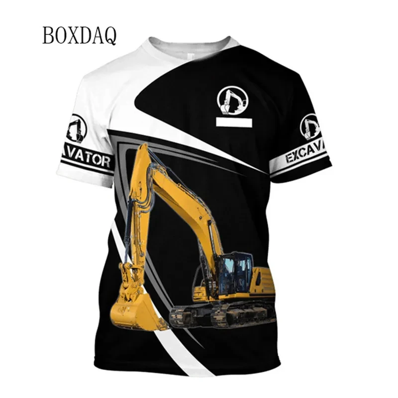 Excavator Operator Worker Clothes Men Casual T-shirts Short Sleeve 3d Print Street Tops 6XL Plus Size Man Construction site Tees