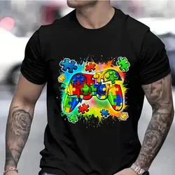 Autism Awareness Video Game Controller Boys T-Shirt Autism Awareness Month Men Tshirts Black T Shirts Summer Short Sleeve Tops