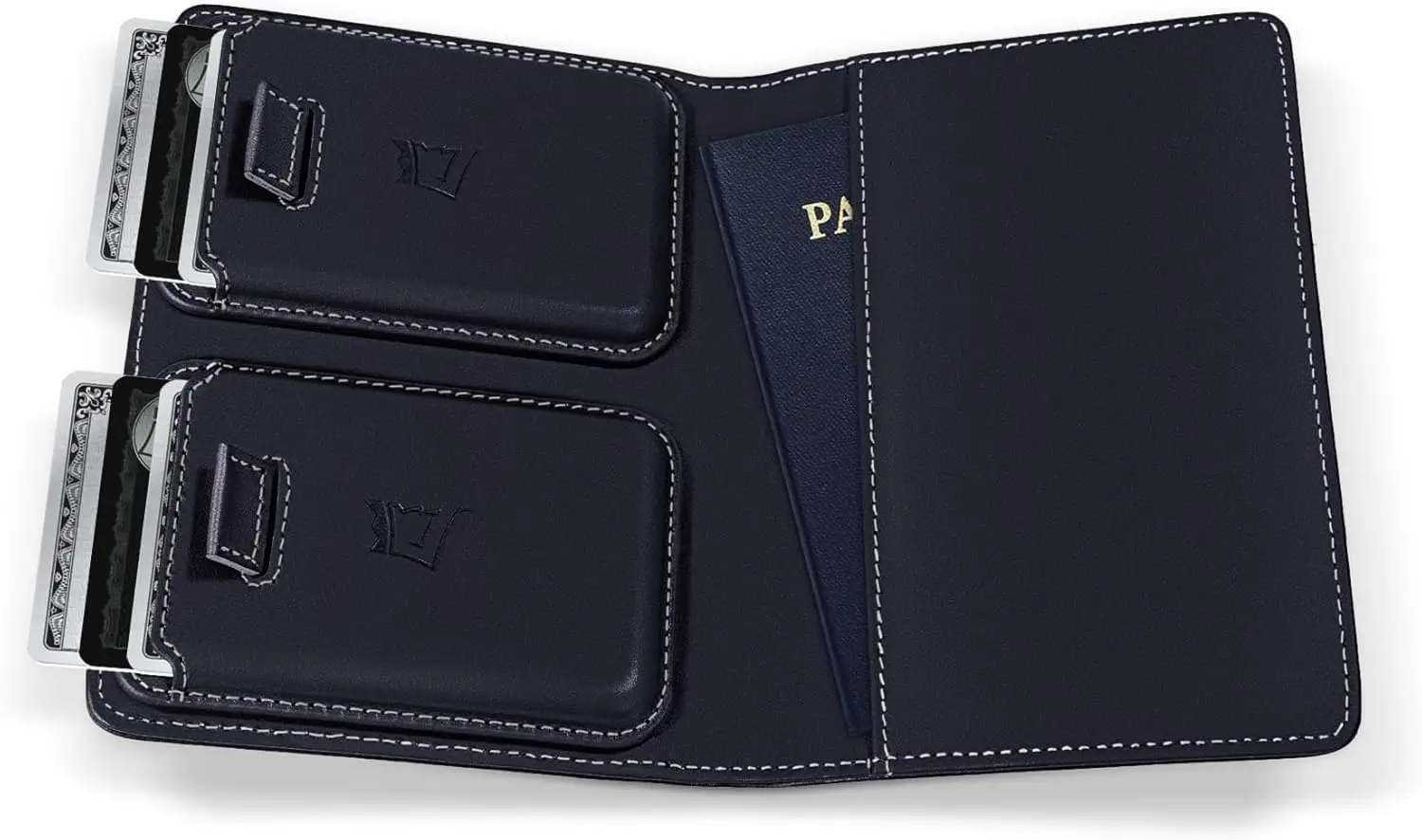 

RFID Blocking Leather Travel Wallet with Airtag Holder, Holds 1-6 Cards & Passport, Slim Stylish Design (Sapphire)