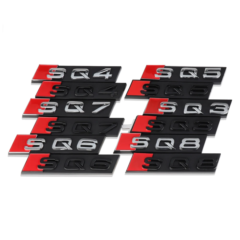 3D ABS Chrome Black Logo Grill Emblem Car Front Grille Badges Decor Accessories For Audi SQ3 SQ4 SQ5 SQ6 SQ7 RSQ3 RSQ4 RSQ5 RSQ6