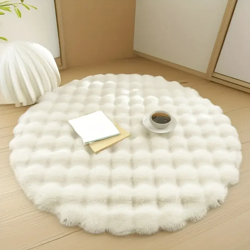 

180*180cm Round Aritificial Rabbit Fur Bubble Velvet Indoor Bedroom Carpets for Winter Plush Decor Rugs for Living Room