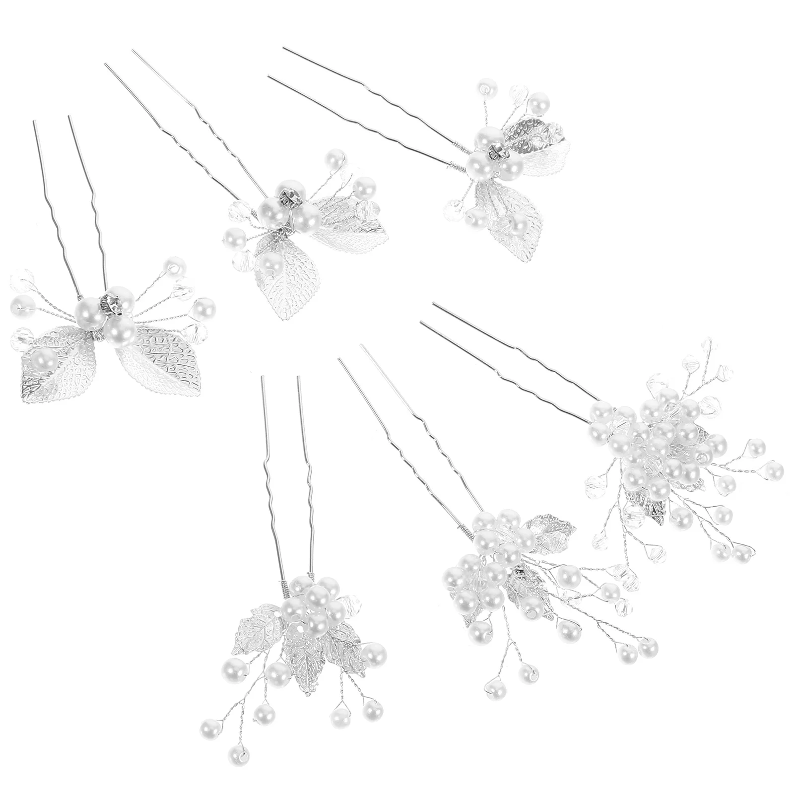 

6 Pcs Wedding Hair Accessories Silver Rhinestone Pearl U Shape Hairpin Women Bride Bridal Prom Evening Decorative Metal Pins