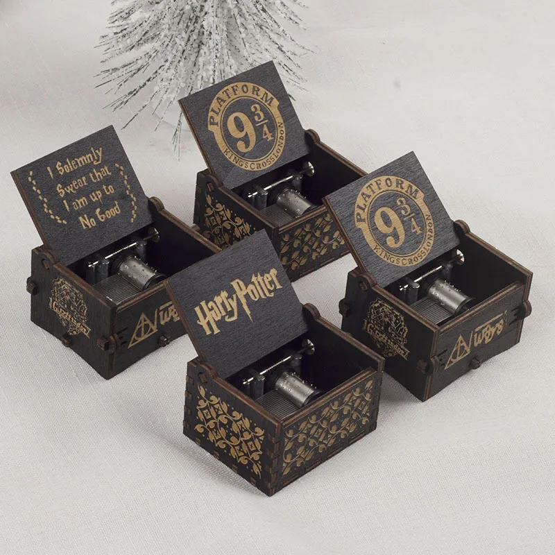 4 Style Harries Music Box Wooden Hand-cranked Retro Potters Music Box Children\'s Birthday Gift Surprise Gift for Couples