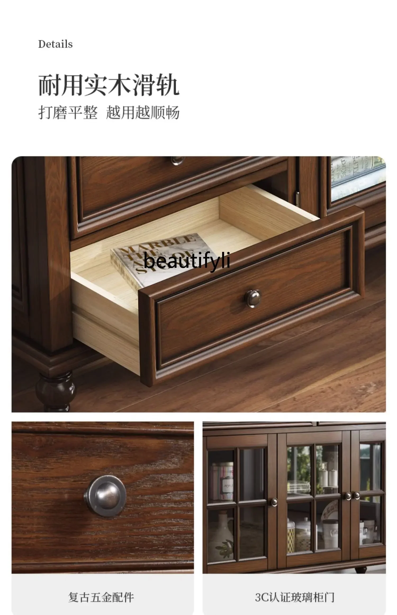 American Solid Wood Sideboard Locker Cupboard Tea Cabinet Wine Cabinet Kitchen Ash Cabinet Storage Furniture