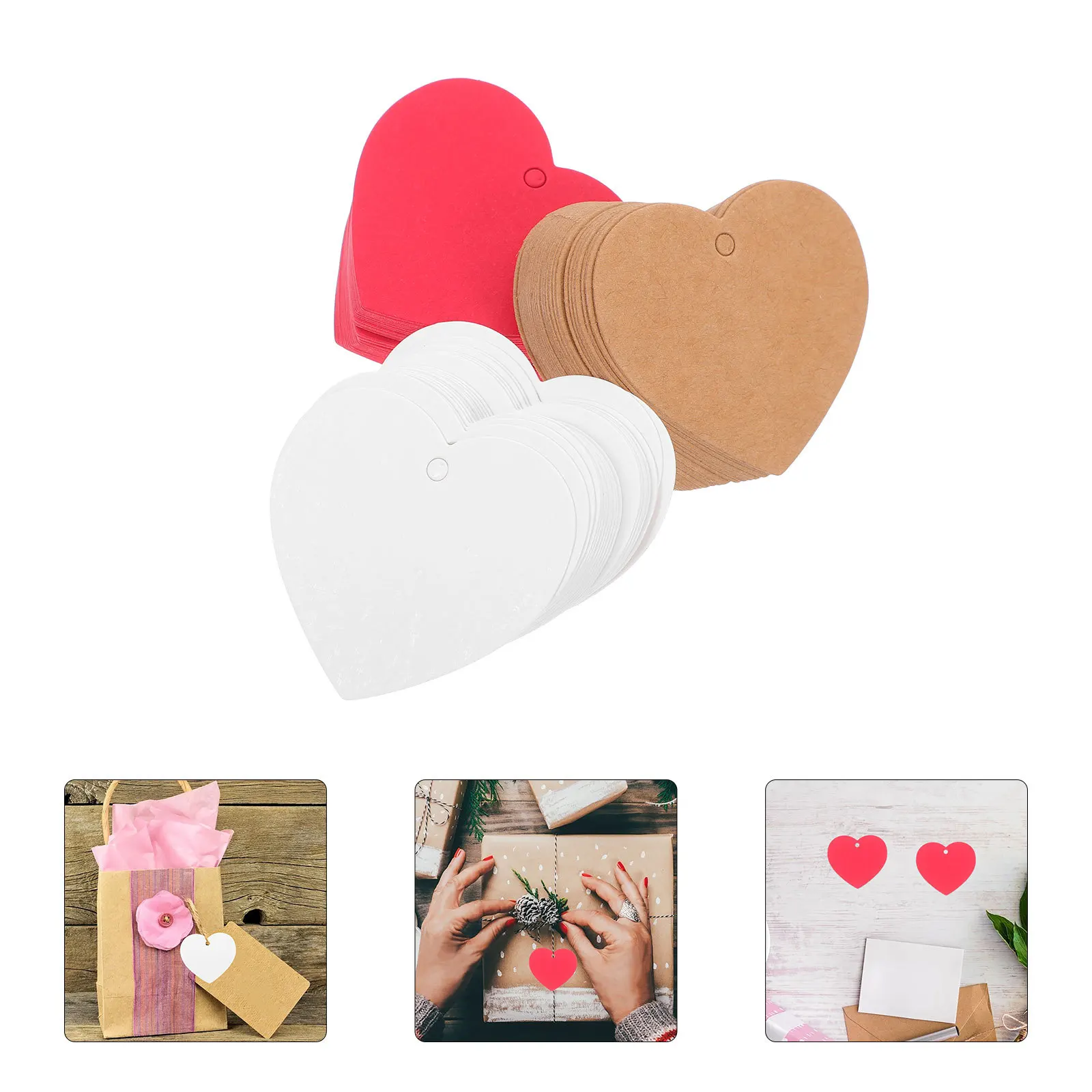 

300Pcs Heart Shaped Paper Tags Blank Hanging Gift Tags DIY Craft Decorations Valentines Day Party Supplies Heart Cutouts