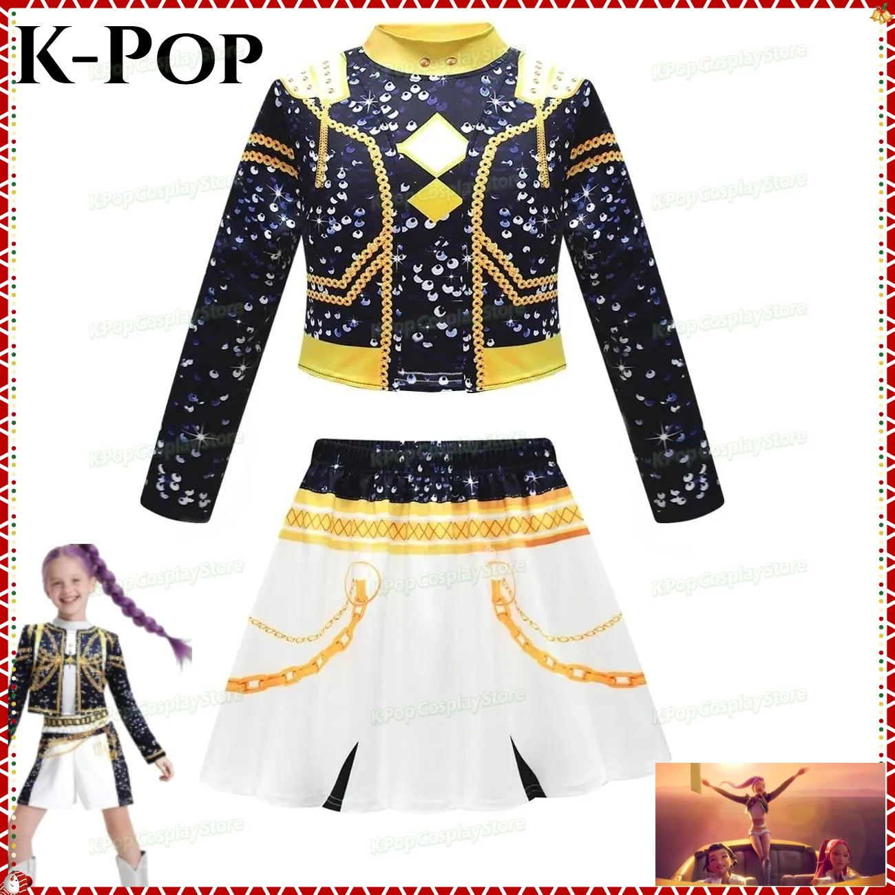 

Kids Girls Kpop Demon Hunter Cosplay Rumi Zoey Mira Cosplay Costume Set 3D Print Child Stage Performance Clothes Halloween Party