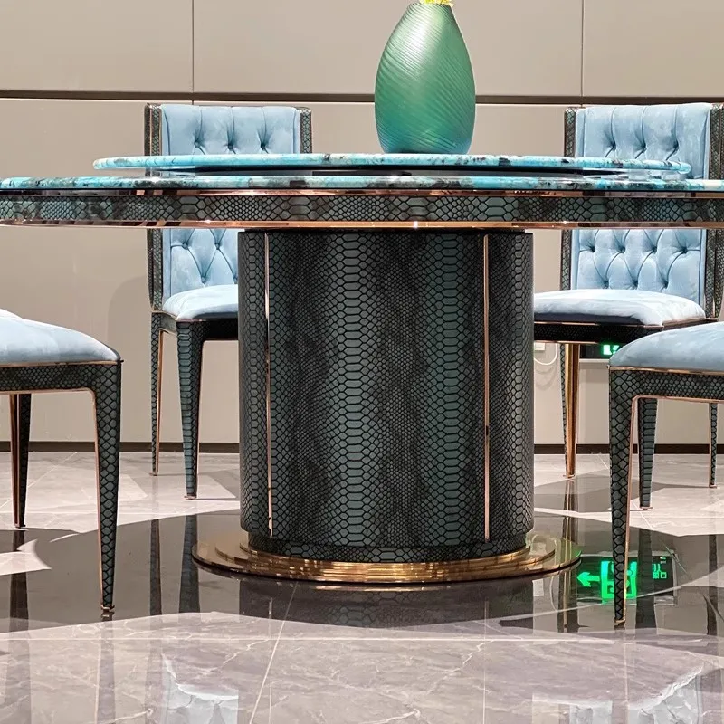 Luxury Furniture Marble Top Dining Table Set 6 Seater Chairs Dining Room Round Modern Dining Set