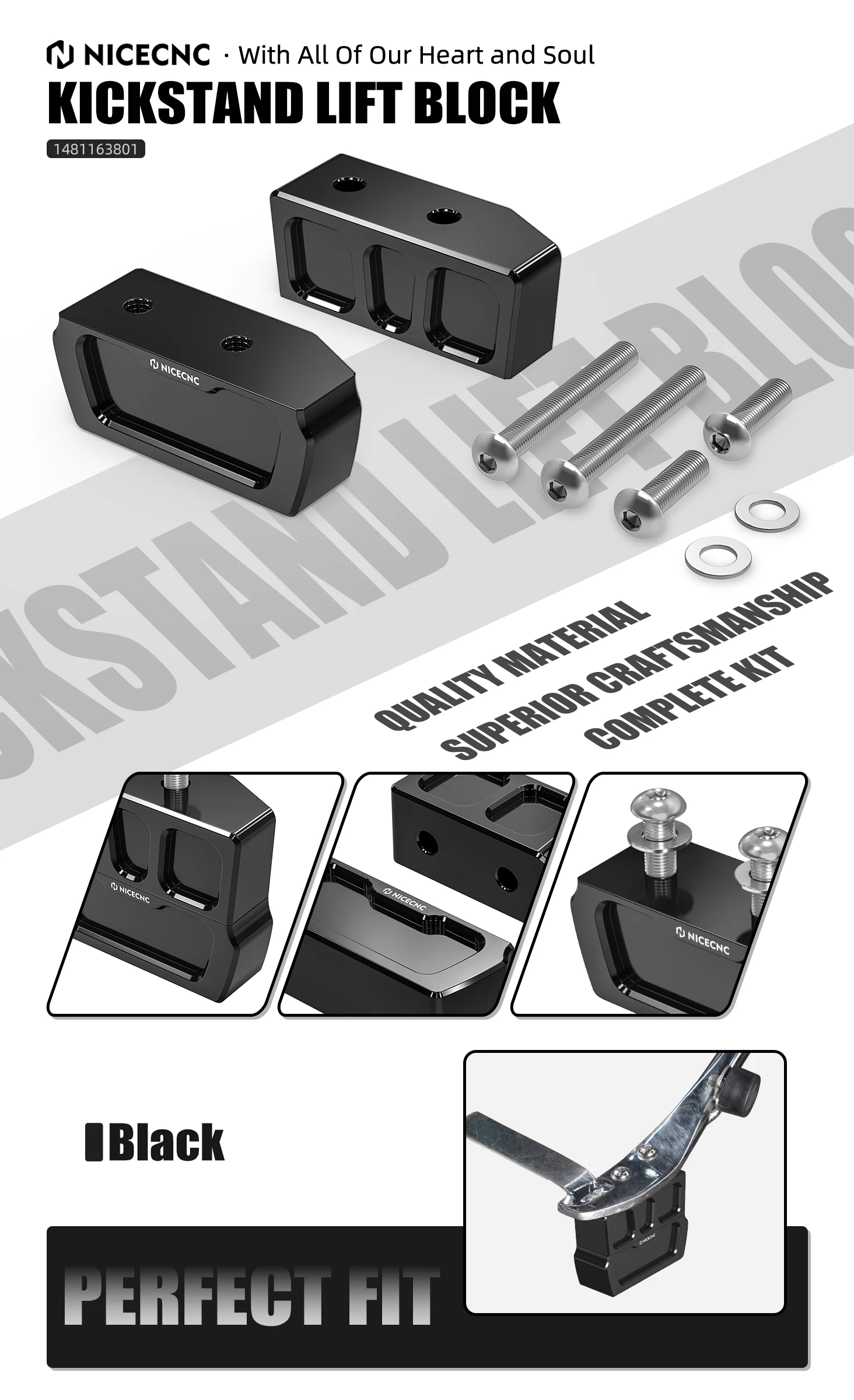 Für Harley Sportster 883 Super Low XL883L 2011-2019 Kickstand Lift Block Riser 1 "/2" Sportster 1200 XL1200C XL1200NS XL883N – Detail 1