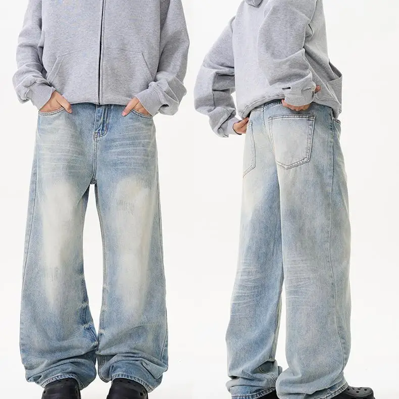 

Мужские джинсы Bigboy Autumn Winter в американском ретро-стиле, светло-голубые, прямые, свободные, широкие штанины, молодежный стиль