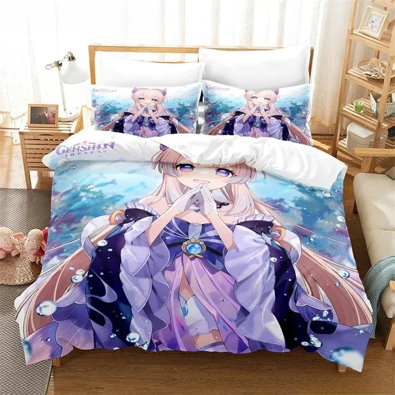 Genshin Impact Sangonomiya Kokomi Bedding Set Cartoon Anime three-piece set Adult Kid Bedroom Duvet cover Sets 3D Kawaii Girls