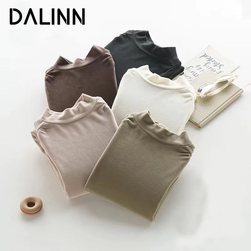 

Woman Thermal T Shirts, Mock Neck, Long Sleeved, Wool Viscose Blend Fabric, Basic Tee, 2023 Fall Winter Top, DALINN