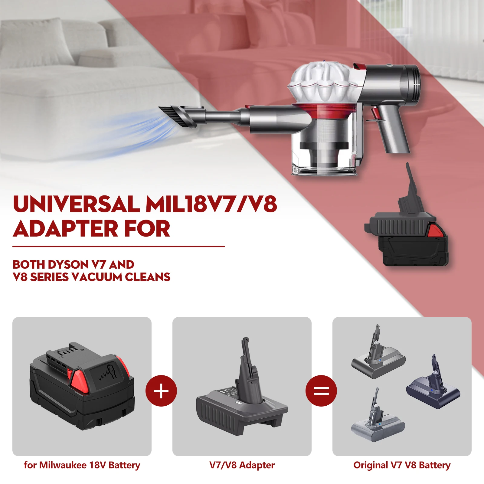 Bonacell Battery Adapter For Milwaukee M18 18V Battery to Dyson V7/V8 Adapter with Dyson V7/V8 Series Lithium Tool Batteries