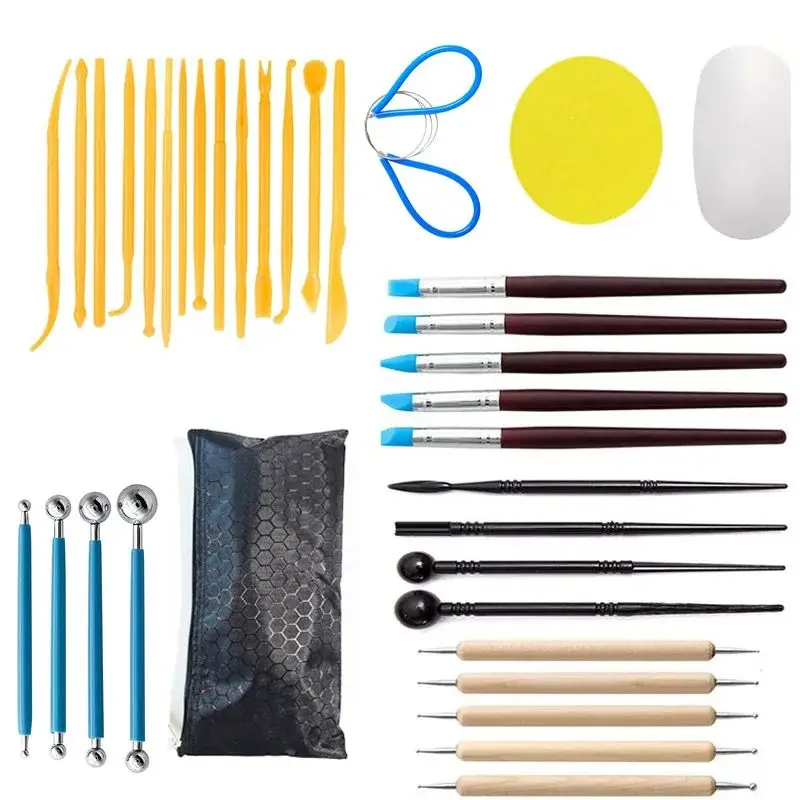 

36Pcs Air Play Dough Sculpture Tool Set Clay Oil Mud Modeling Pressing Tools Plastic Carving Knife Dotting Pill Stick Accessorie